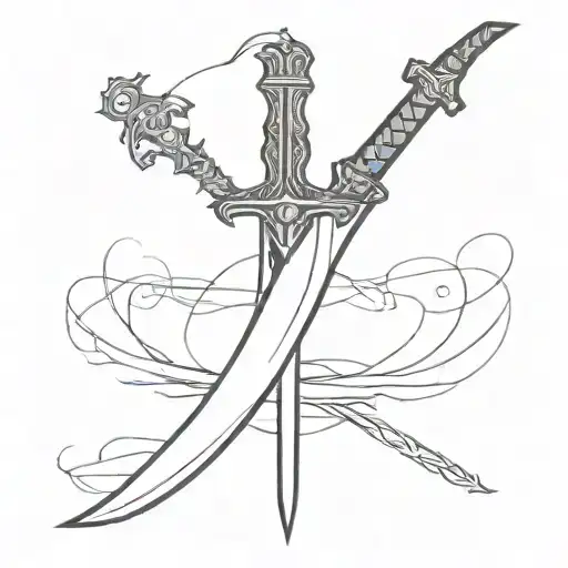 A minimalistic, full-length black sword design seen from the front, positioned vertically. The sword has sharp, clean li tattoo design idea
