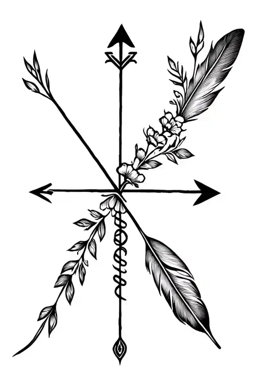 feather Arrow made into cross with flowers and a Ichthus tattoo design idea