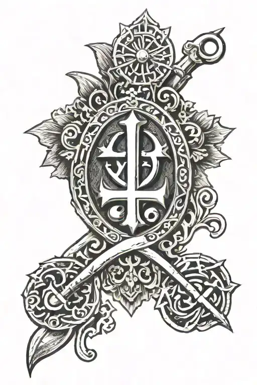 Ukrainian "+" symbol over top a Russian VDV "V" symbol tattoo design idea