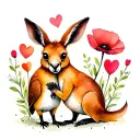Kiwi Bird and kangaroo hugging with poppy flower and heart tattoo design idea