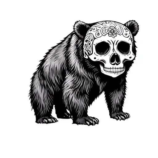 sugar skull and standing bear tattoo design idea
