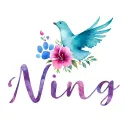 I want the name Ning with a dove, paw print turquoise hibiscus blue tulip purple and pink roses with infinity  tattoo design idea