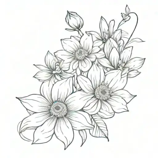 Chrysanthemums and daffodil and cat paw print tattoo design idea