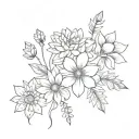 Chrysanthemums and daffodil and cat paw print tattoo design idea