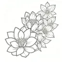Chrysanthemums and daffodil and cat paw print tattoo design idea