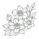 Chrysanthemums and daffodil and cat paw print tattoo design idea