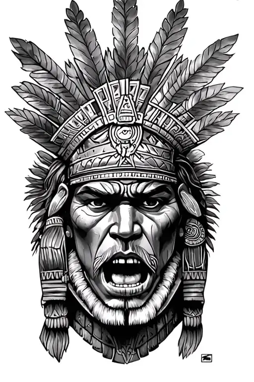 azteca warrior surrounded tattoo design idea
