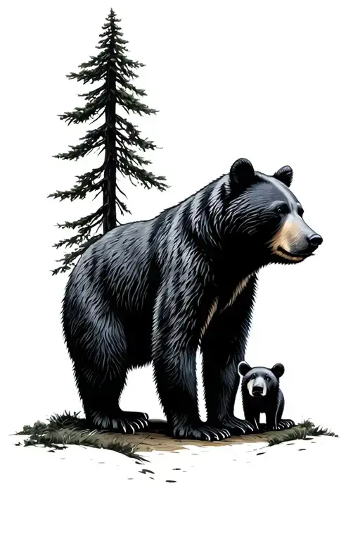 tall tree with smaller momma bear standing tattoo design idea