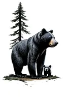 tall tree with smaller momma bear standing tattoo design idea