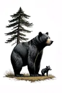 tall tree with smaller momma bear standing tattoo design idea