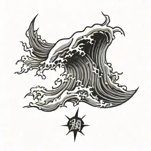 lightning bolt with a Japanese wave inside   tattoo design idea