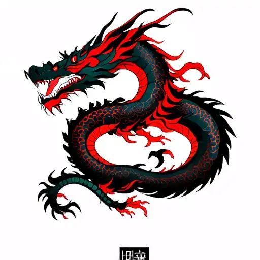 Red dragon wrap around on left arm then a black dragon wrapping around the rights side then they connect on the back  tattoo design idea