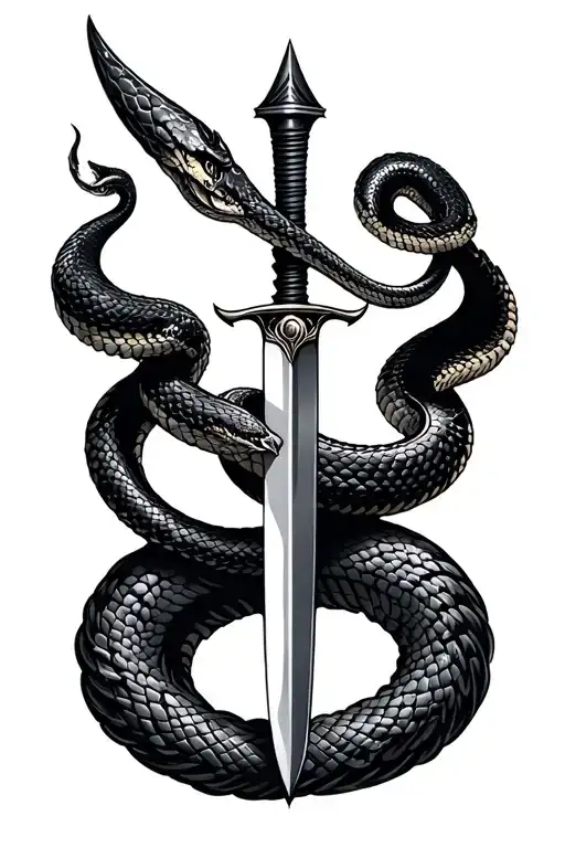 snake wrapped around dagger on forearm tattoo design idea