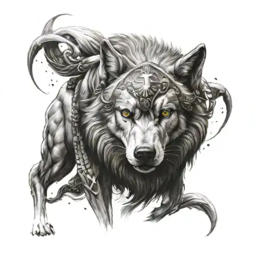 warrior wolf aries tattoo design idea