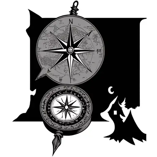 Vegvisir Viking Compass With Map In Background And Camp tattoo design idea