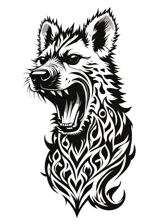 hyena head with open mouth and some fire tattoo design idea