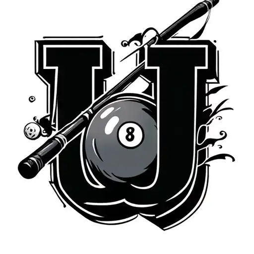 bold Letters LJ with an 8 billard ball, with a fishing pole tattoo design idea