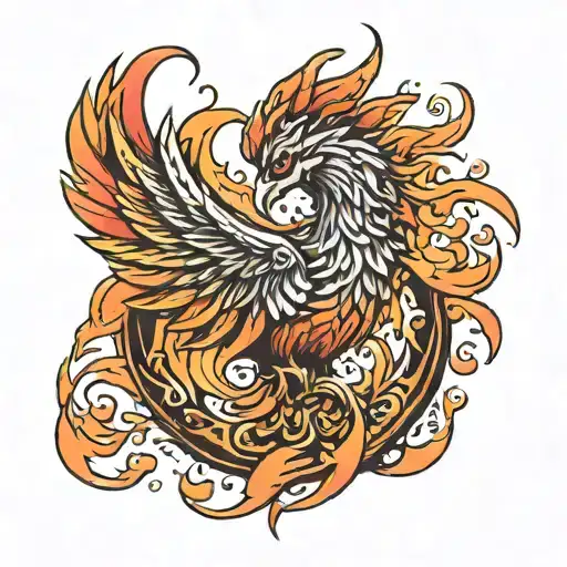 Phoenix rising from flames tattoo design idea