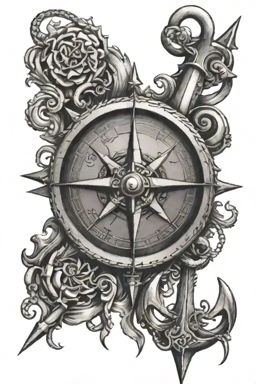 compass and anchor name: Dorren 07.09 tattoo design idea