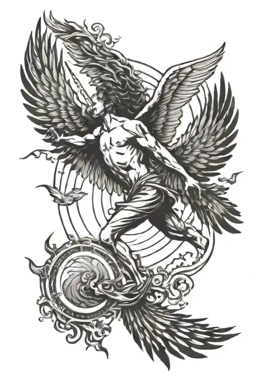 falling icarus falling from the sky vertical lines tattoo design idea