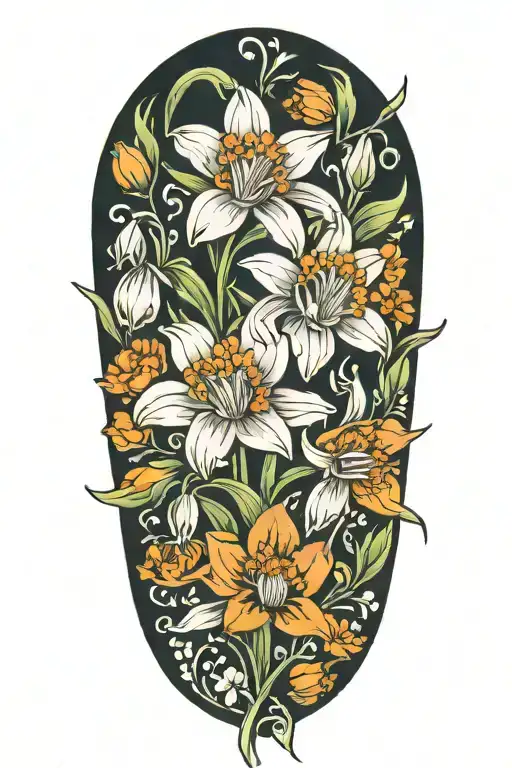snowdrop, rose, marigold flowers tattoo design idea