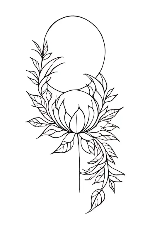 elves, lotus, sun, moon, leaves, tolkien, abstract tattoo design idea