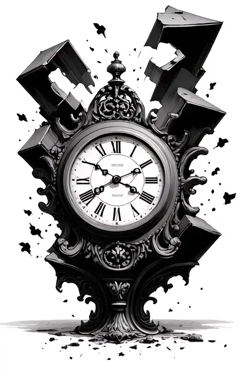 old clock with large hands falling apart tattoo design idea