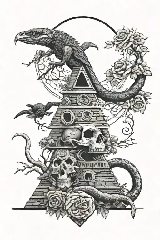 tree snake one pyramid crow waterfalls eyeball wheelchair sun moon whale dragon emersing yinyang skull roses tattoo design idea