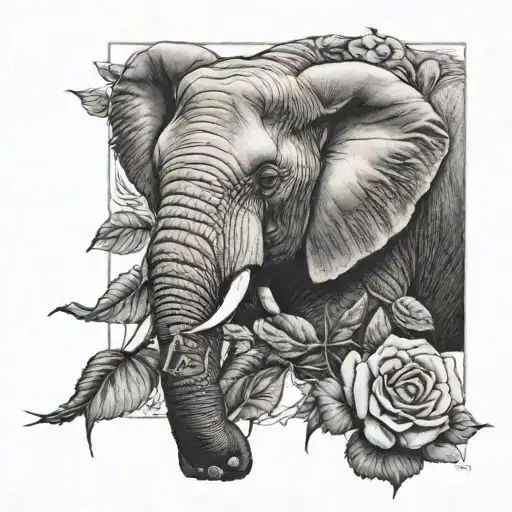 elephant rose "this too shall pass" tattoo design idea