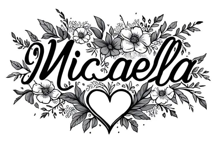 "Micaela" Romantic and delicate tattoo representing eternal love, incorporating the name 'Micaela' with a floral or heart design. tattoo design idea
