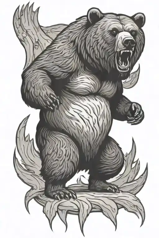 happy grizzly bear standing on 2 legs tattoo design idea