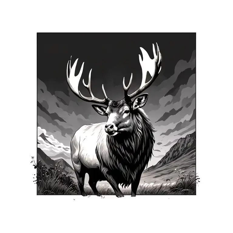 a great Irish elk standing tattoo design idea