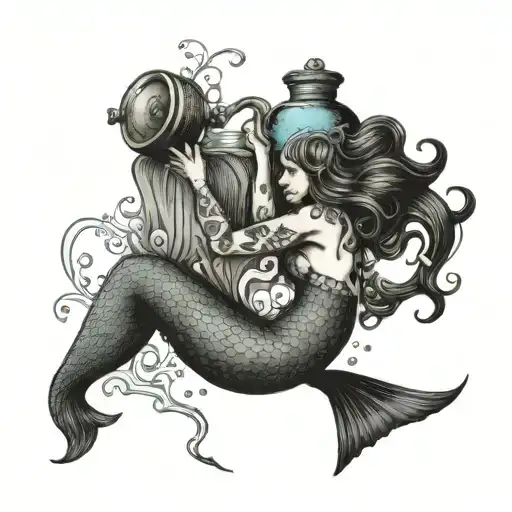 Mermaid holding a water jug with Aquarius symbol on it tattoo design idea