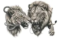 Lion fighting with snake tattoo design idea