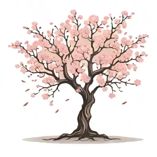 cherry blossom tree with detailed flowers and falling pedals  tattoo design idea