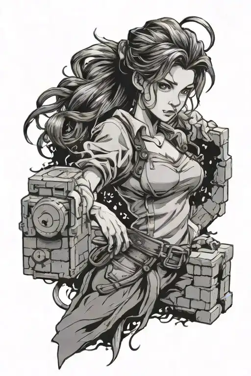 aerith Gainsborough throwing brick tattoo design idea