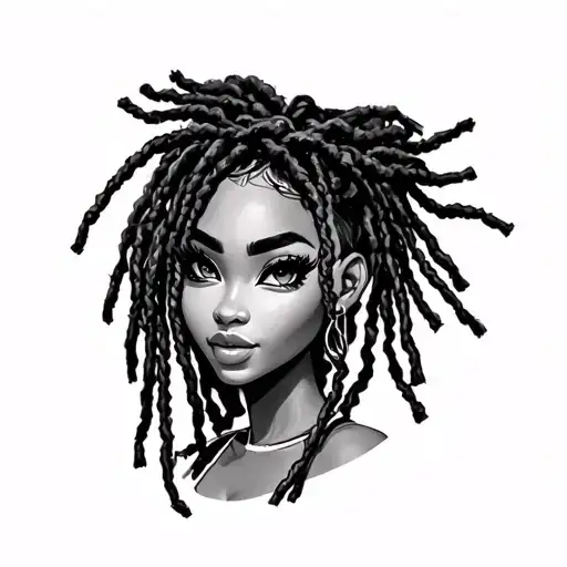 Bratz with dreads woman face tattoo design idea