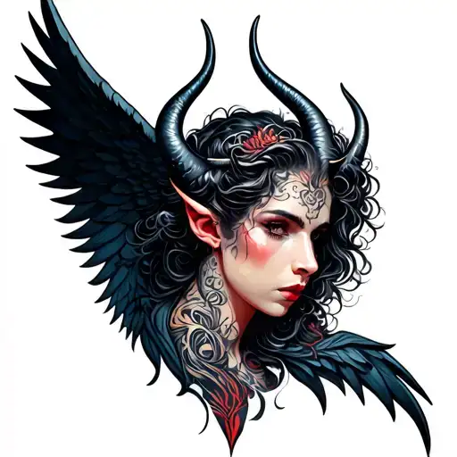 gemini angle and devil wings tattoo design idea