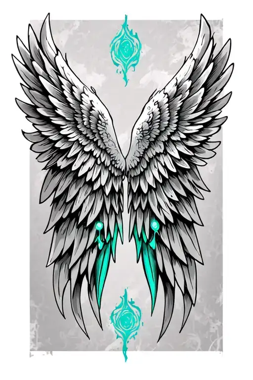 pair of gothic angel wings with teal highlights  tattoo design idea