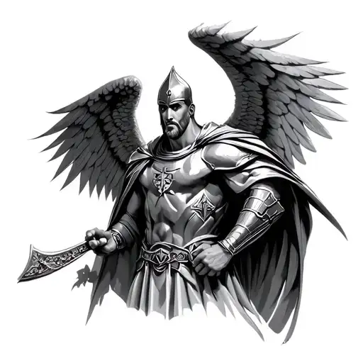 crusader man angel tattoo design idea