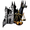 Anubis with the scales of justice, Hogwarts Castle and inscription from the One Ring from The Lord of the Rings. tattoo design idea