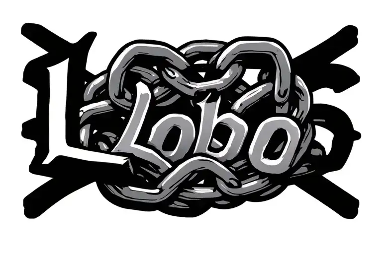 chain wrapped tightly with the word Lobo incorporated in the chain, hidden within the chain design tattoo design idea