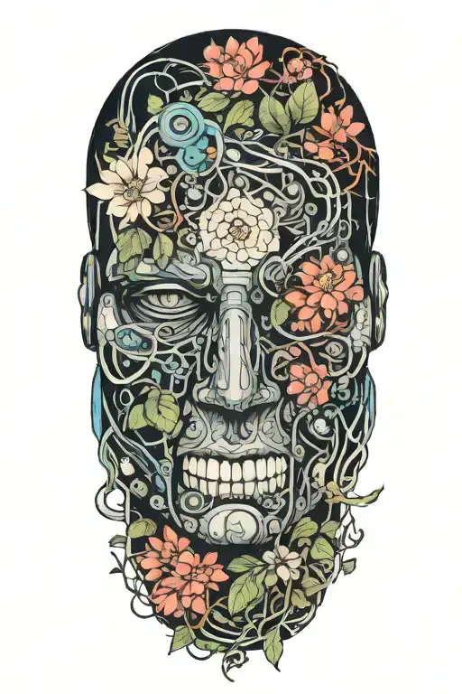nature, technology, abstract, vines, artificial intelligence, computer, circuit board, cyberpunk, flowers tattoo design idea
