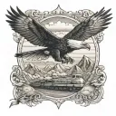 plane, train, eagle soaring, mountains tattoo design idea