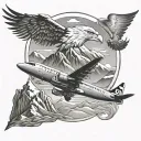 plane, train, eagle soaring, mountains tattoo design idea