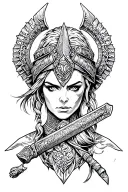 face Valkyrie warrior wielding a sword going tattoo design idea