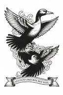 duck with spread wings and Memento mori text tattoo design idea