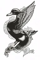 duck with spread wings and Memento mori text tattoo design idea