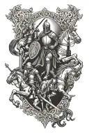 5 crusader knights mixed in with psalm 23:4 bold written tattoo design idea