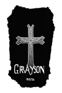 thin cross with the name Grayson and the date 9/11/24 tattoo design idea